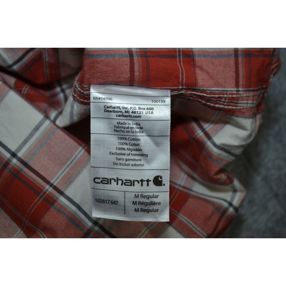 Carhartt Medium M Mens 100% Cotton Work Shirt Relaxed Fit Red Plaid Long‎ Sleeve - Picture 13 of 16